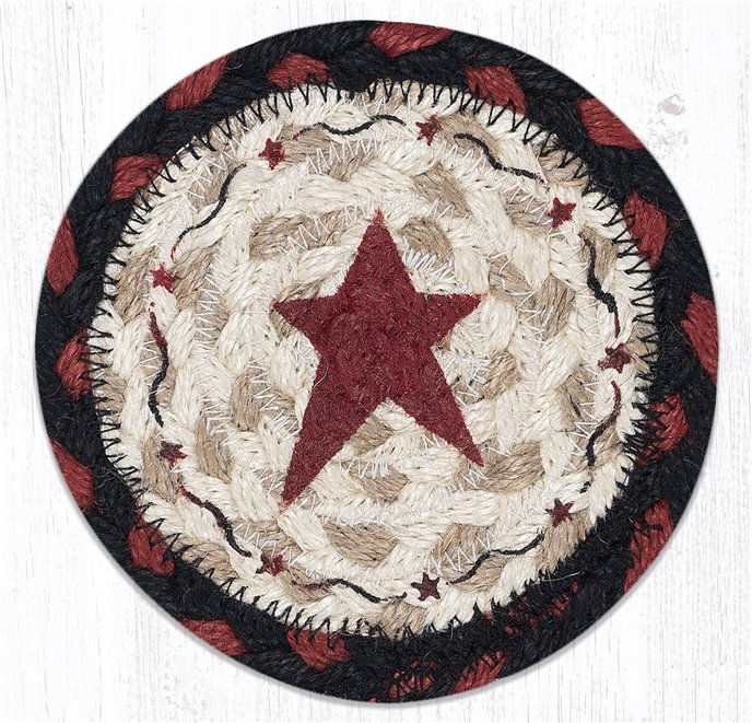 Primitive Star Burgundy Printed Braided Coaster 5"x5" Set of 4 Thumbnail