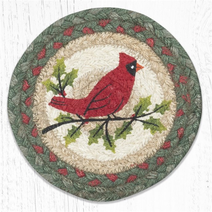 Holly Cardinal Round Large Braided Coaster 7"x7" Set of 4 Thumbnail