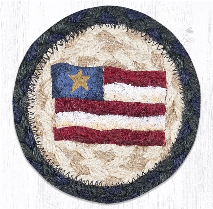 Primitive Star Flag Printed Braided Coaster 5"x5" Set of 4 Thumbnail