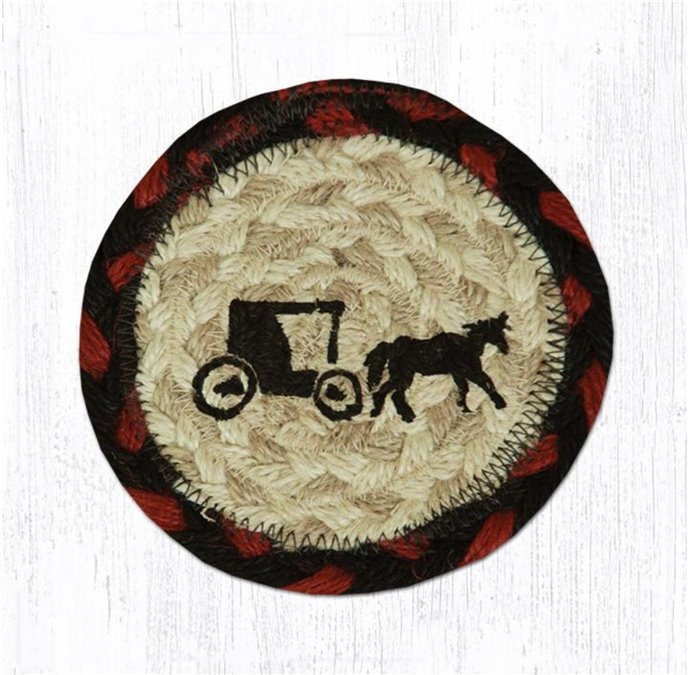 Amish Buggy Printed Braided Coaster 5"x5" Set of 4 Thumbnail