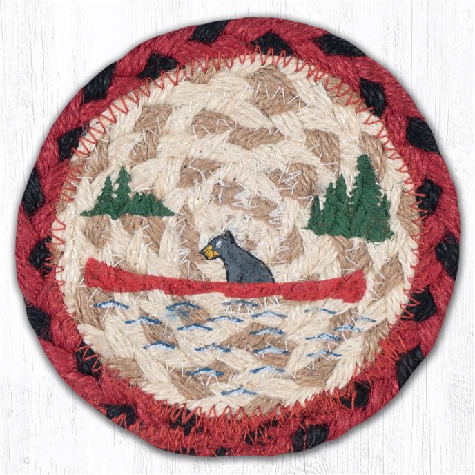 Bears in Canoe Printed Braided Coaster 5"x5" Set of 4 Thumbnail