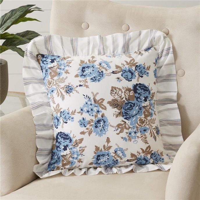 Annie Blue Floral Ruffled Pillow 18x18 Thumbnail