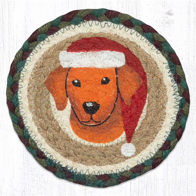 Santa Hat Dog Round Large Coaster 7"x7" Set of 4 Thumbnail