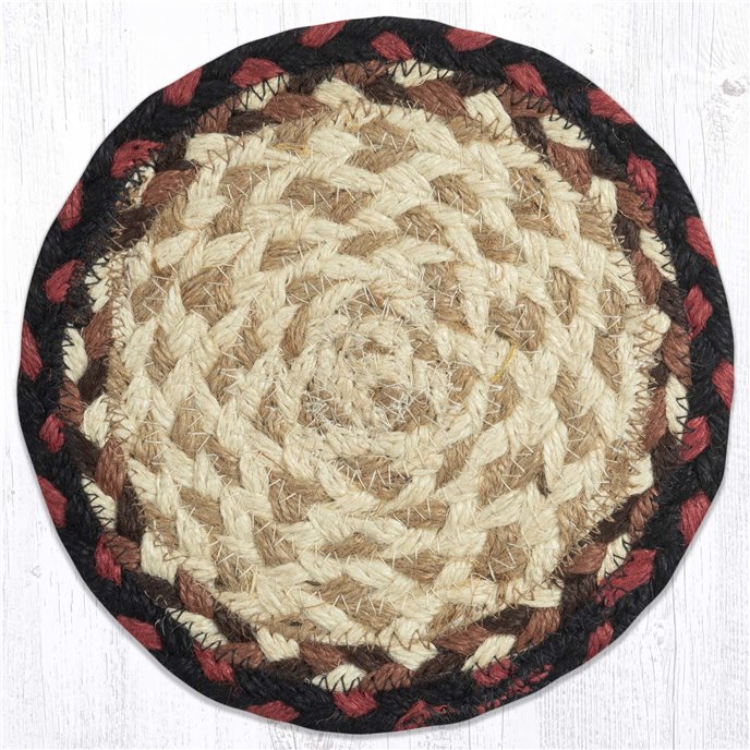 Burgundy/Mustard Jute Large Coaster 7"x7" Set of 4 Thumbnail