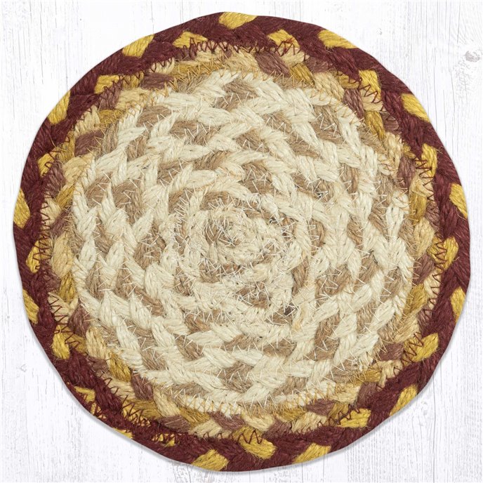 Burgundy/Gray/Cream Jute Large Coaster 7"x7" Set of 4 Thumbnail