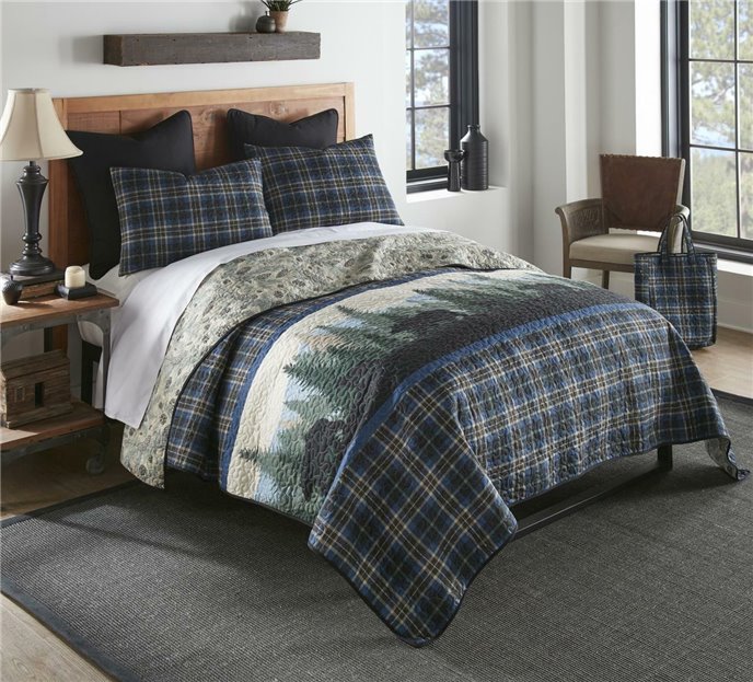 Bear Journey Blue 2 Piece Twin Quilt Set Thumbnail