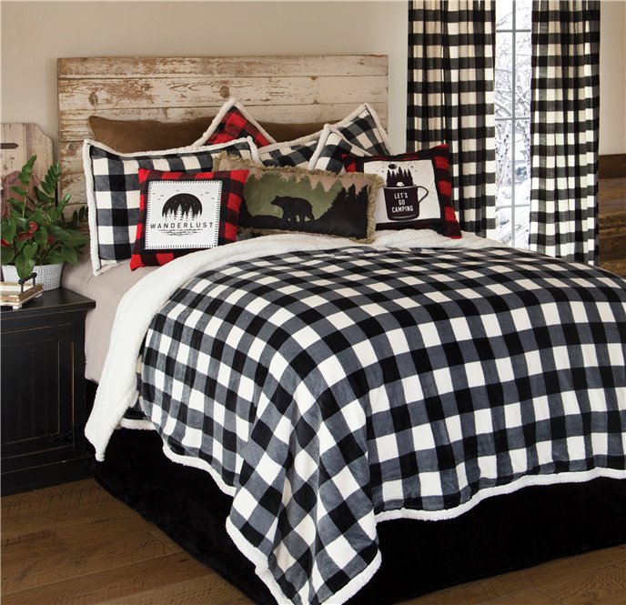 Black & White Lumberjack Buffalo Plaid Sherpa Bedding Set, Queen Thumbnail