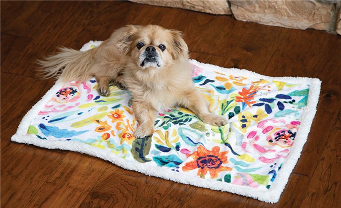 Field of Flowers S/M - White sherpa Dog Blanket Thumbnail