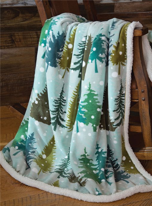 Snowflake Forest Rustic Cabin Sherpa Throw Blanket 54" x 68" Thumbnail