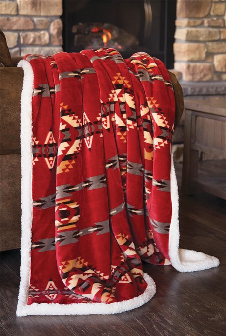 Carstens Red Southwest Plush Sherpa Throw Blanket Thumbnail