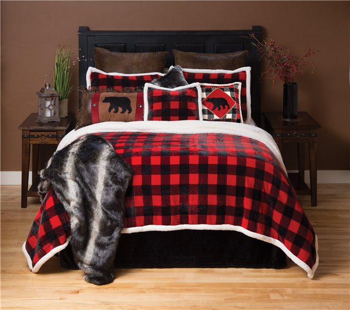 Carstens Red Lumberjack Buffalo Plaid 3-Piece Sherpa Fleece Bedding Set, Twin Thumbnail