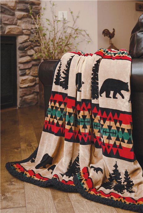 Bear Trail with Black Sherpa throw Thumbnail