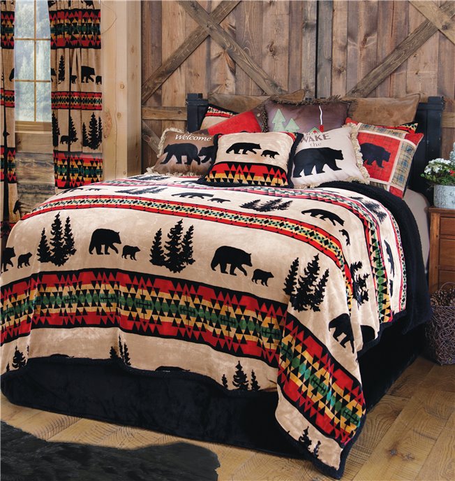 Bear Trail with Black Sherpa Bedding Set Queen Thumbnail