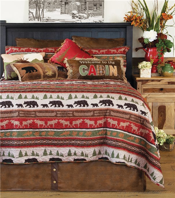 Cabin and Lodge Stripe Rustic Quilt Set, Queen Thumbnail