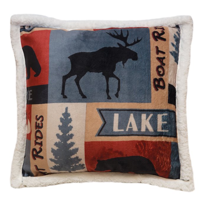 Carstens Lake House Rustic Plush Sherpa Fleece Throw Pillow 18" x 18" Thumbnail