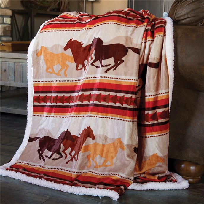 Carstens Wrangler Running Horse Country Sherpa Fleece Throw Blanket 54x68 Thumbnail