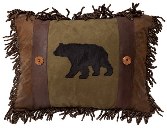 Olive Bear and Button Rustic Cabin Throw Pillow (Insert Included) 16" x 20" Thumbnail