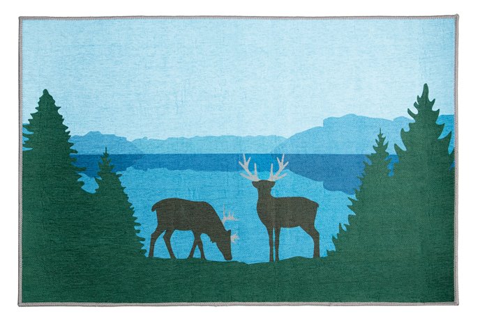 Deer Scene Small Rustic Cabin Area Rug Doormat 24" x 36" Thumbnail