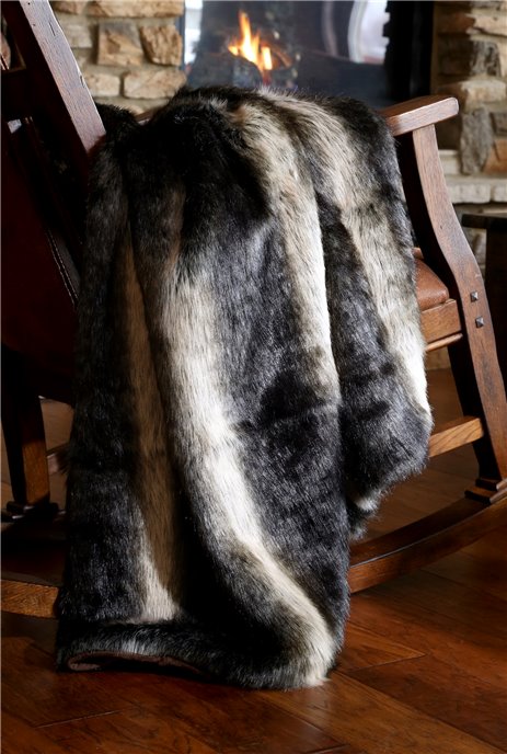 Carstens Black Wolf Faux Fur Throw Blanket Thumbnail