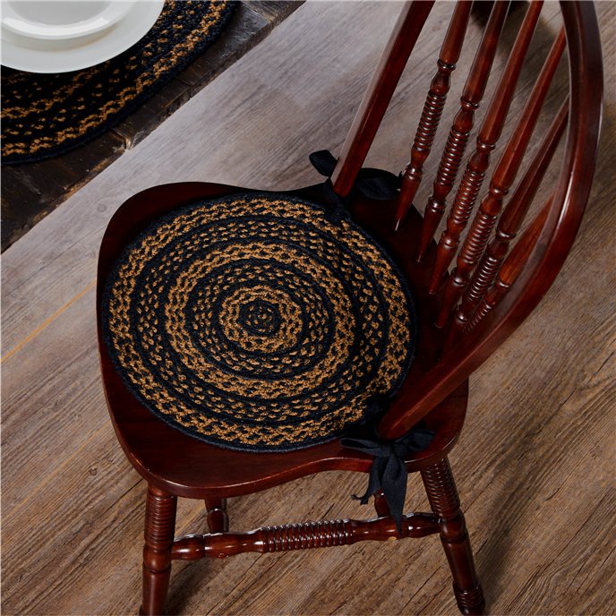 Black &amp; Tan Jute Chair Pad 15 inch Diameter Thumbnail