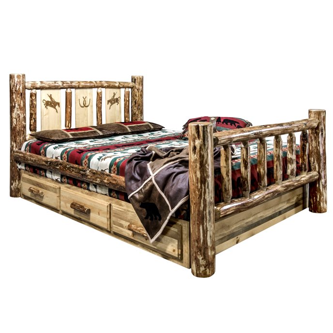 Glacier King Storage Bed w/ Laser Engraved Bronc Design Thumbnail