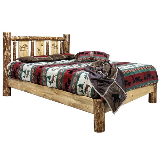 Glacier Twin Platform Bed w/ Laser Engraved Moose Design Thumbnail