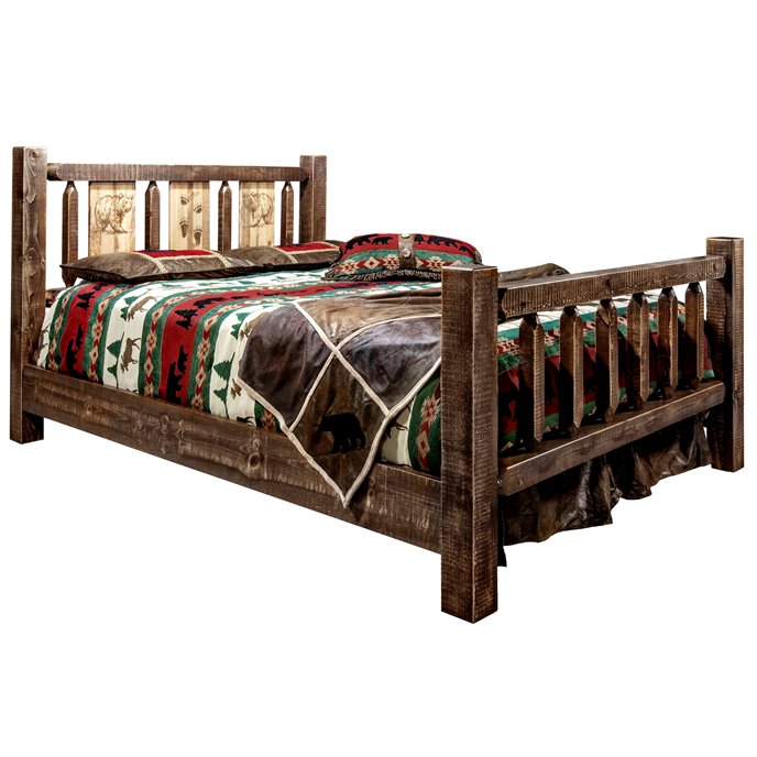 Homestead Full Bed w/ Laser Engraved Bear Design - Stain & Clear Lacquer Finish Thumbnail