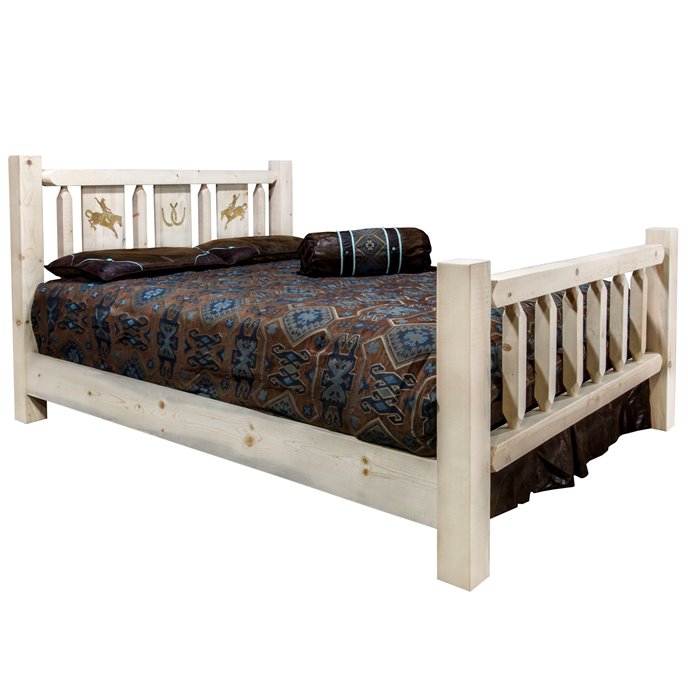 Homestead Twin Bed w/ Laser Engraved Bronc Design - Clear Lacquer Finish Thumbnail