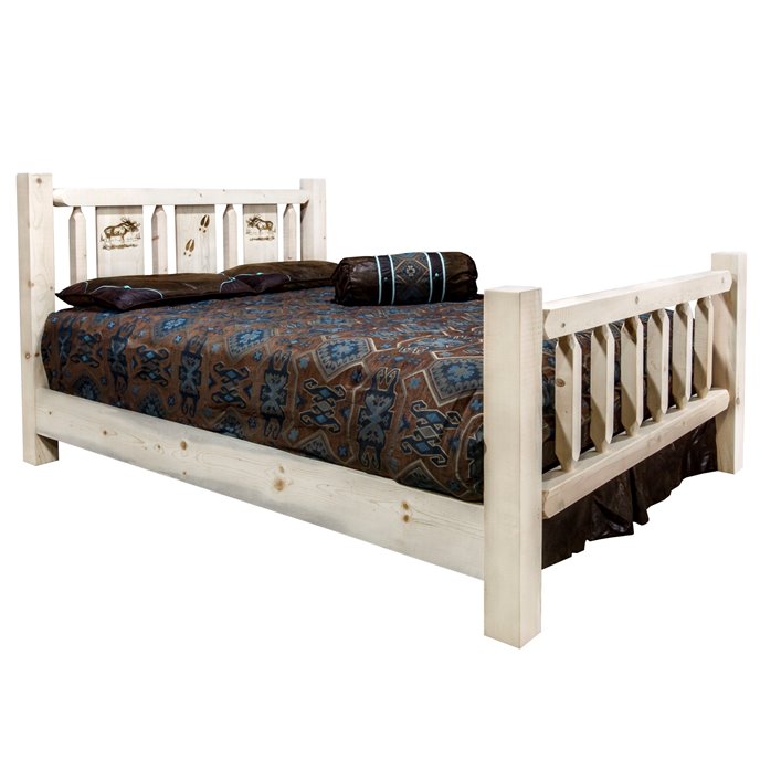 Homestead Twin Bed w/ Laser Engraved Moose Design - Clear Lacquer Finish Thumbnail