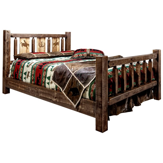 Homestead Cal King Bed w/ Laser Engraved Bronc Design - Stain & Clear Lacquer Finish Thumbnail