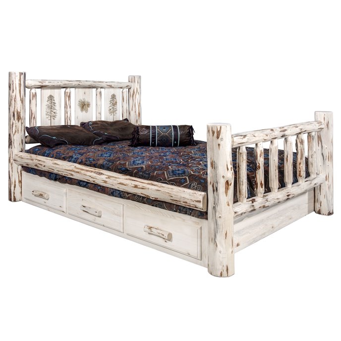 Montana Twin Storage Bed w/ Laser Engraved Pine Design - Ready to Finish Thumbnail