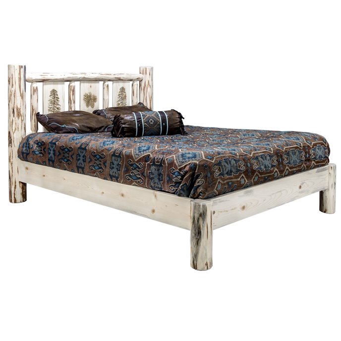 Montana Cal King Platform Bed w/ Laser Engraved Pine Tree Design - Ready to Finish Thumbnail