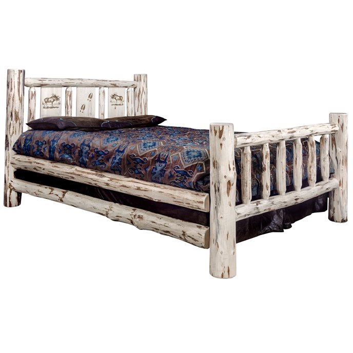 Montana Cal King Bed w/ Laser Engraved Moose Design - Clear Lacquer Finish Thumbnail