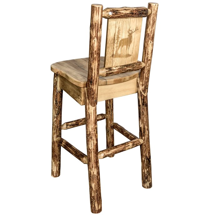 Glacier Counter Height Barstool w/ Back & Laser Engraved Elk Design Thumbnail