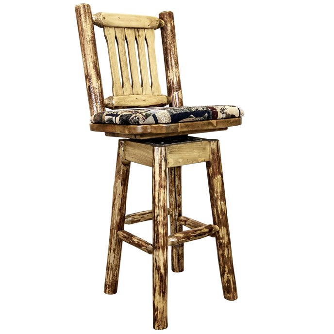 Glacier Counter Height Barstool w/ Back, Swivel & Woodland Upholstery Thumbnail