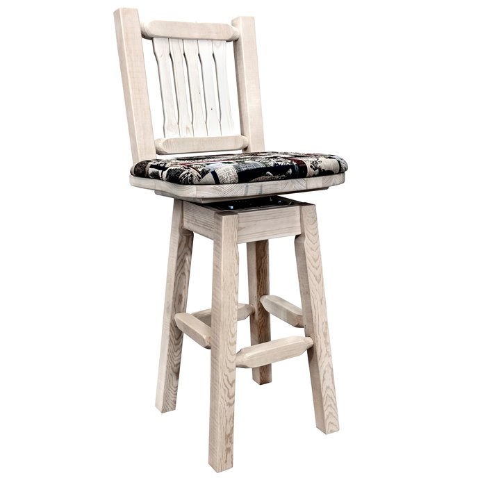 Homestead Barstool w/ Back, Swivel & Upholstered Seat in Woodland Pattern - Ready to Finish Thumbnail