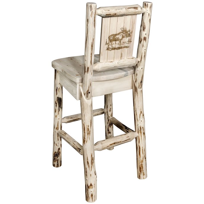 Montana Barstool w/ Back & Laser Engraved Moose Design - Clear Lacquer Finish Thumbnail