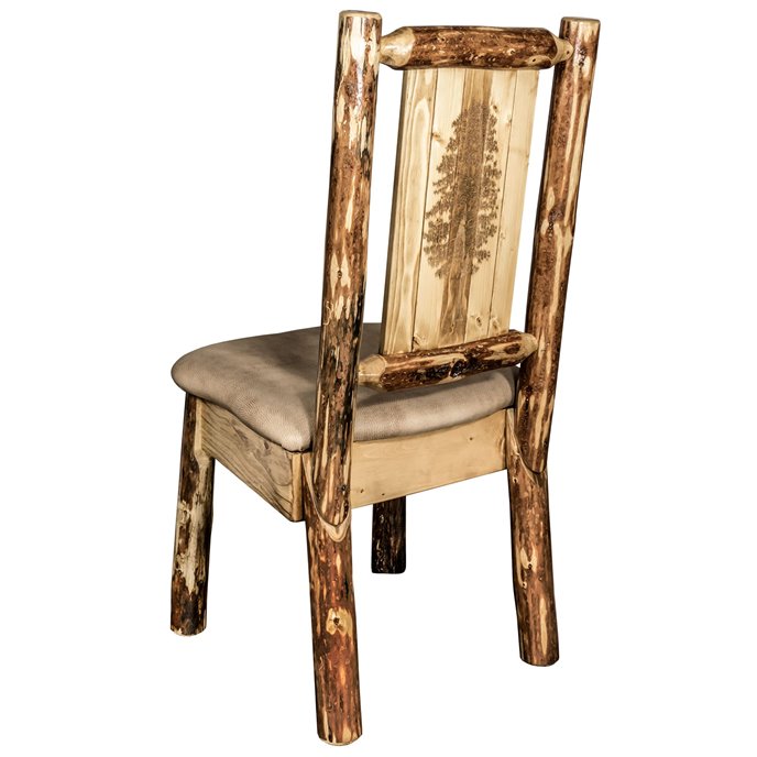 Glacier Side Chair w/ Buckskin Upholstery & Laser Engraved Pine Tree Design Thumbnail