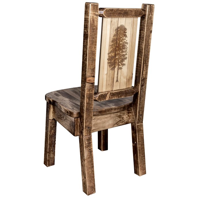 Homestead Side Chair w/ Laser Engraved Pine Tree Design - Stain & Lacquer Finish Thumbnail