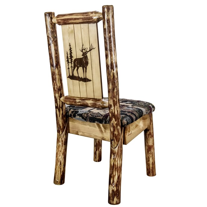 Glacier Side Chair w/ Woodland Upholstery & Laser Engraved Elk Design Thumbnail