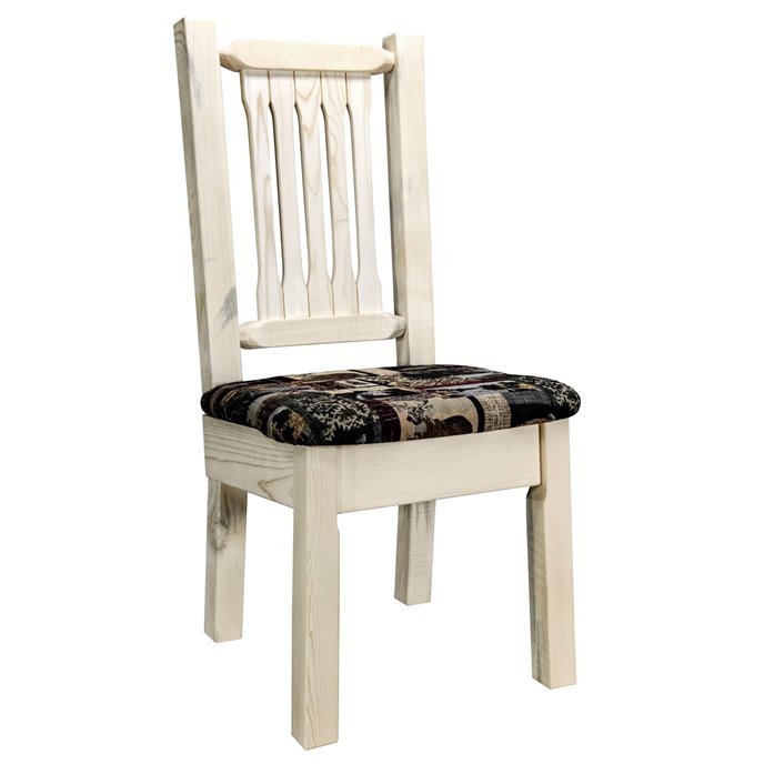 Homestead Side Chair w/ Upholstered Seat in Woodland Pattern - Clear Lacquer Finish Thumbnail