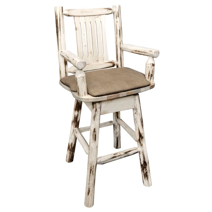 Montana Captain's Barstool w/ Back, Swivel, & Upholstered Seat in Buckskin Pattern - Clear Lacquer Finish Thumbnail