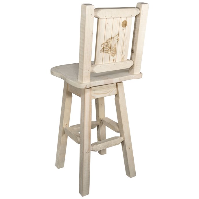 Homestead Barstool w/ Back, Swivel, & Laser Engraved Wolf Design - Ready to Finish Thumbnail