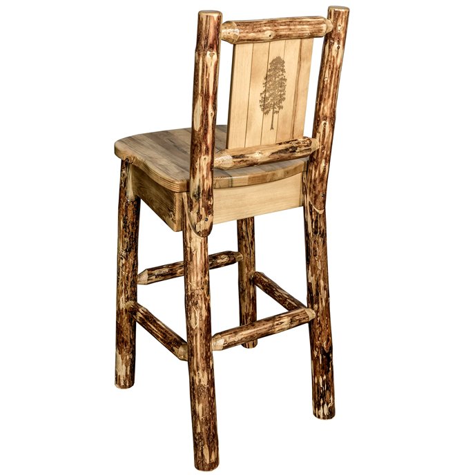 Glacier Counter Height Barstool w/ Back & Laser Engraved Pine Tree Design Thumbnail