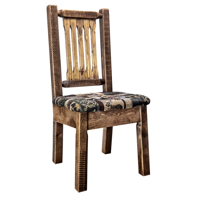 Homestead Side Chair w/ Upholstered Seat in Woodland Pattern - Stain & Clear Lacquer Finish Thumbnail