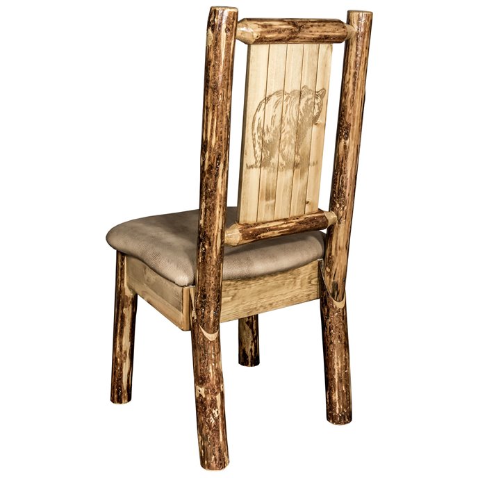 Glacier Side Chair w/ Buckskin Upholstery & Laser Engraved Bear Design Thumbnail