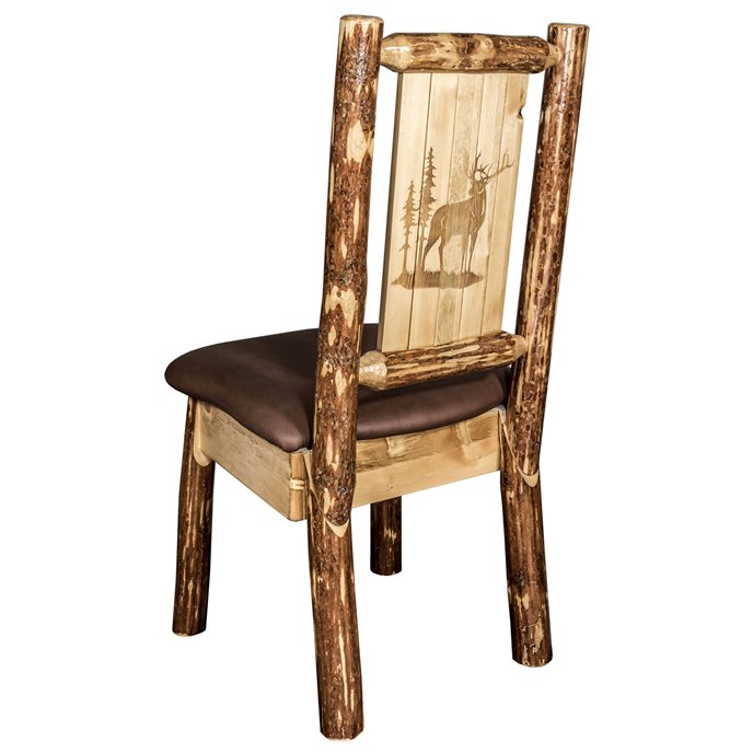 Glacier Side Chair w/ Saddle Upholstery & Laser Engraved Elk Design Thumbnail