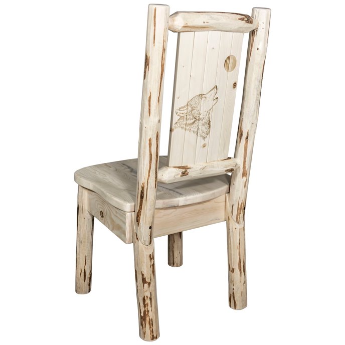 Montana Side Chair w/ Laser Engraved Wolf Design - Clear Lacquer Finish Thumbnail