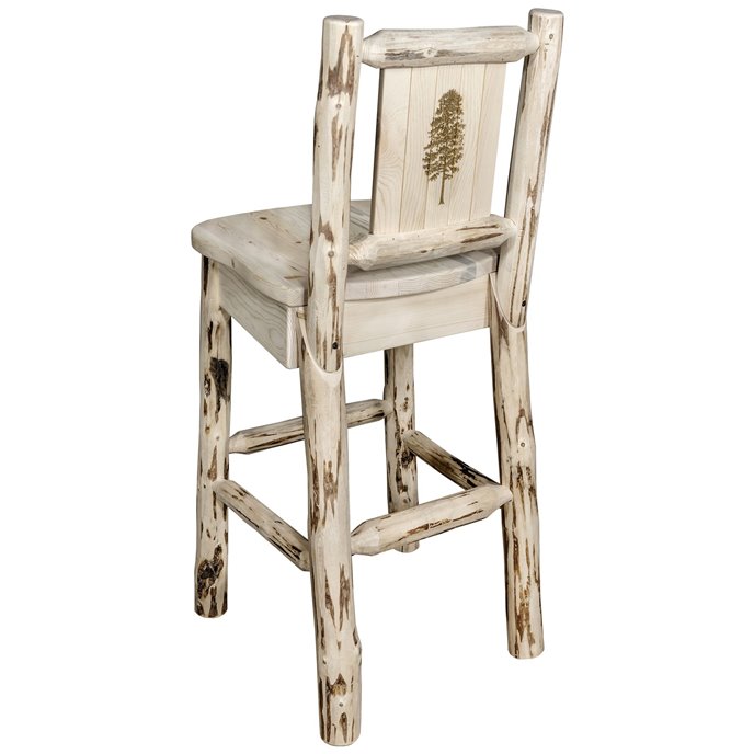 Montana Counter Height Barstool w/ Back & Laser Engraved Pine Tree Design - Clear Lacquer Finish Thumbnail