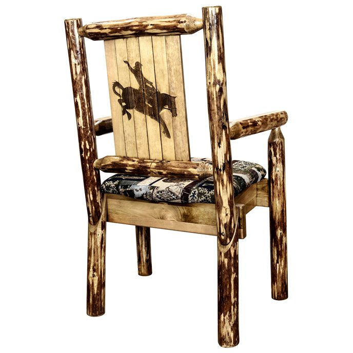 Glacier Captain's Chair - Woodland Upholstery w/ Laser Engraved Bronc Design Thumbnail